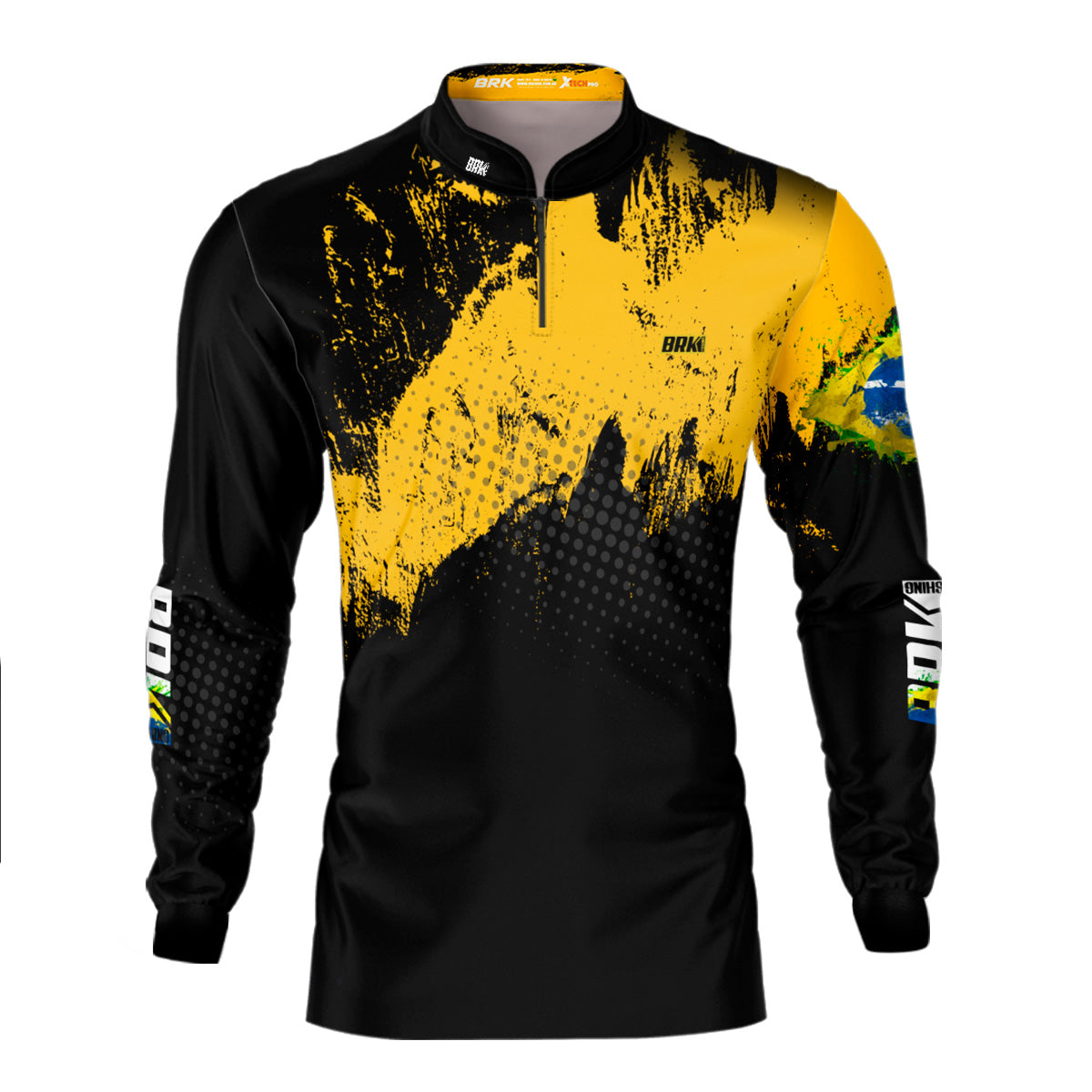 Camisa de Pesca Brk Preto e Amarelo com Proteção Solar UV50+ Brk Fishing