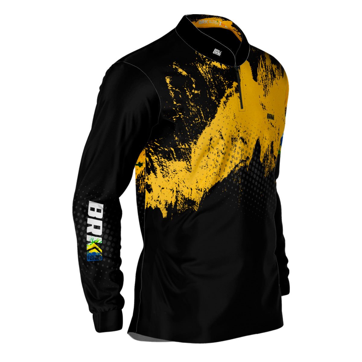 Camisa de Pesca Brk Preto e Amarelo com Proteção Solar UV50+ - Brk Fishing