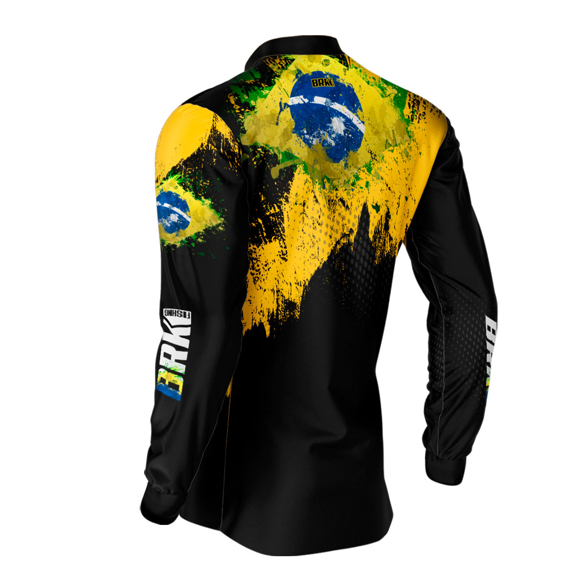 Camisa de Pesca Brk Preto e Amarelo com Proteção Solar UV50+ - Brk Fishing