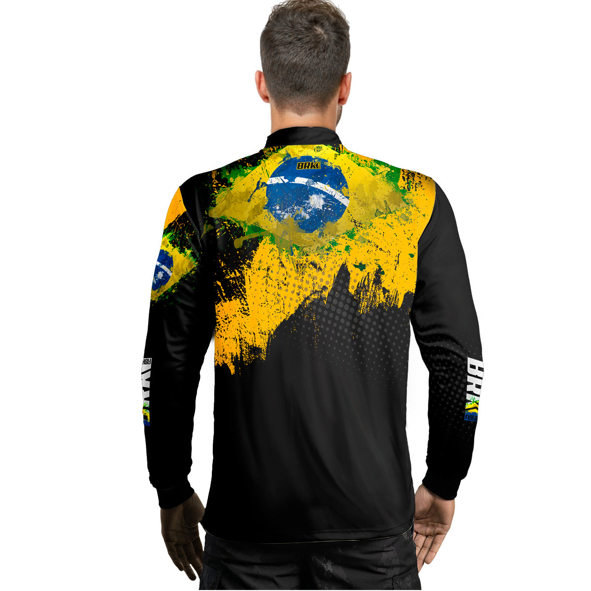 Camisa de Pesca Brk Preto e Amarelo com Proteção Solar UV50+ Brk Fishing