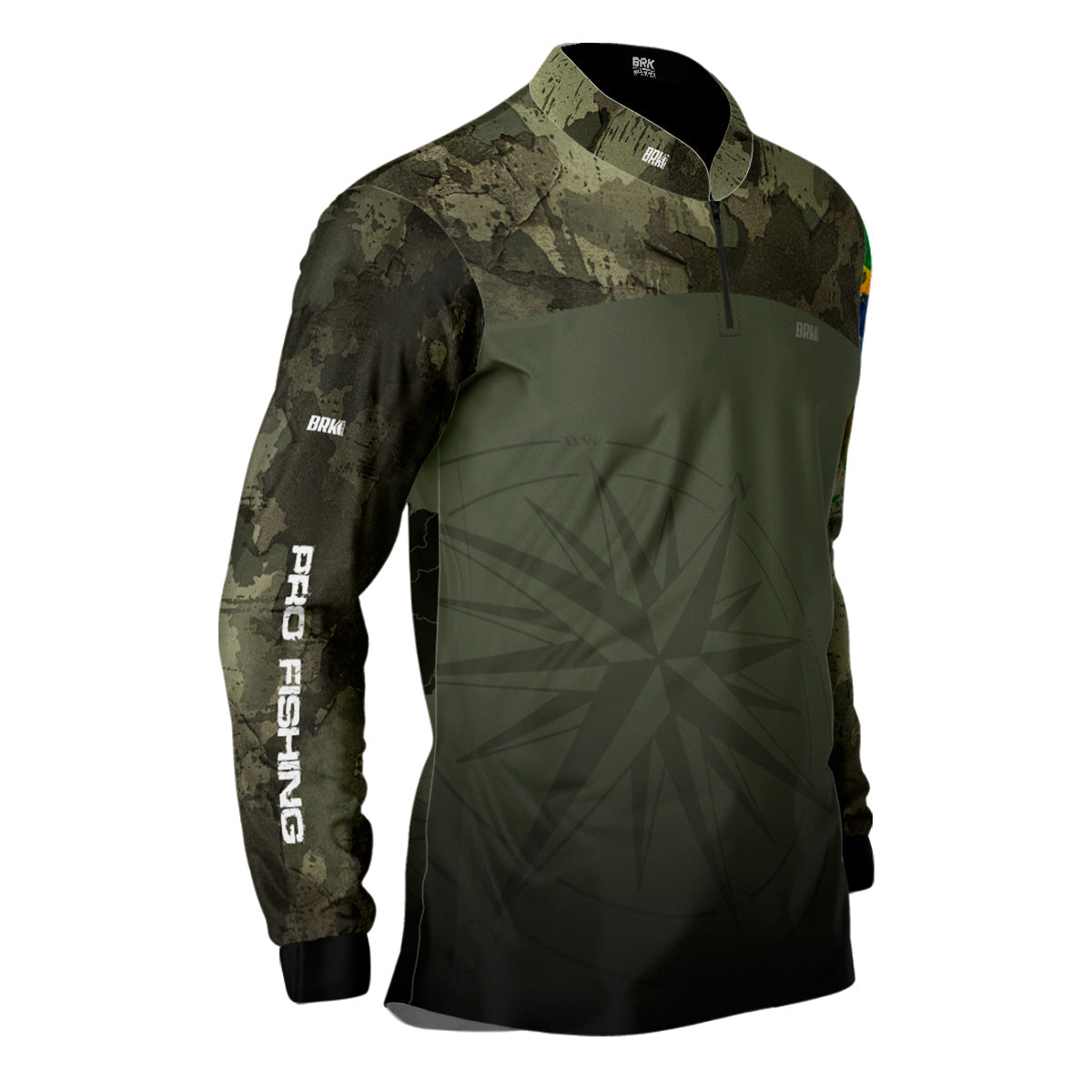 Camisa de Pesca Brk Bussola Brasil Camuflada com Proteção Solar UV50+ - Brk Fishing