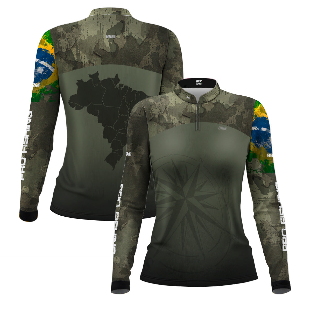 Camisa Feminina  Agro Brk Bussola Brasil Camuflada com Proteção Solar UV50+ - Brk Fishing