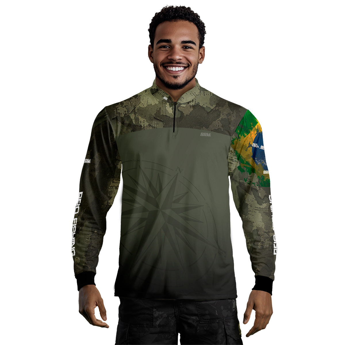 Camisa de Pesca Brk Bussola Brasil Camuflada com Proteção Solar UV50+ - Brk Fishing