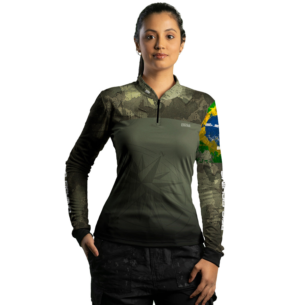 Camisa Feminina  Agro Brk Bussola Brasil Camuflada com Proteção Solar UV50+ - Brk Fishing