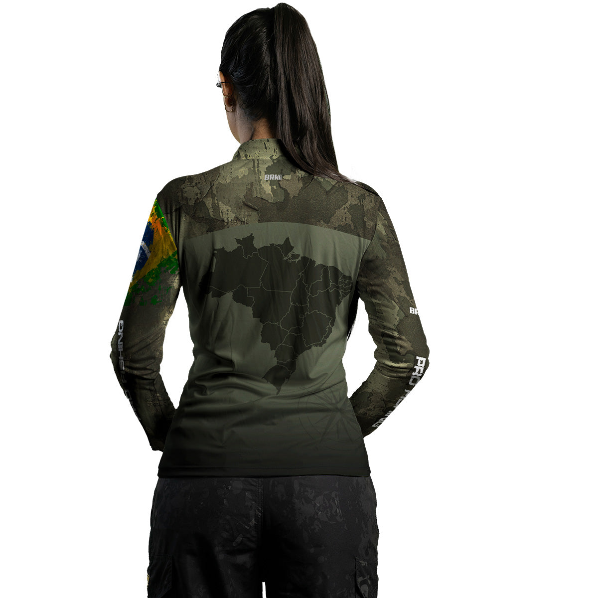 Camisa Feminina  Agro Brk Bussola Brasil Camuflada com Proteção Solar UV50+ - Brk Fishing