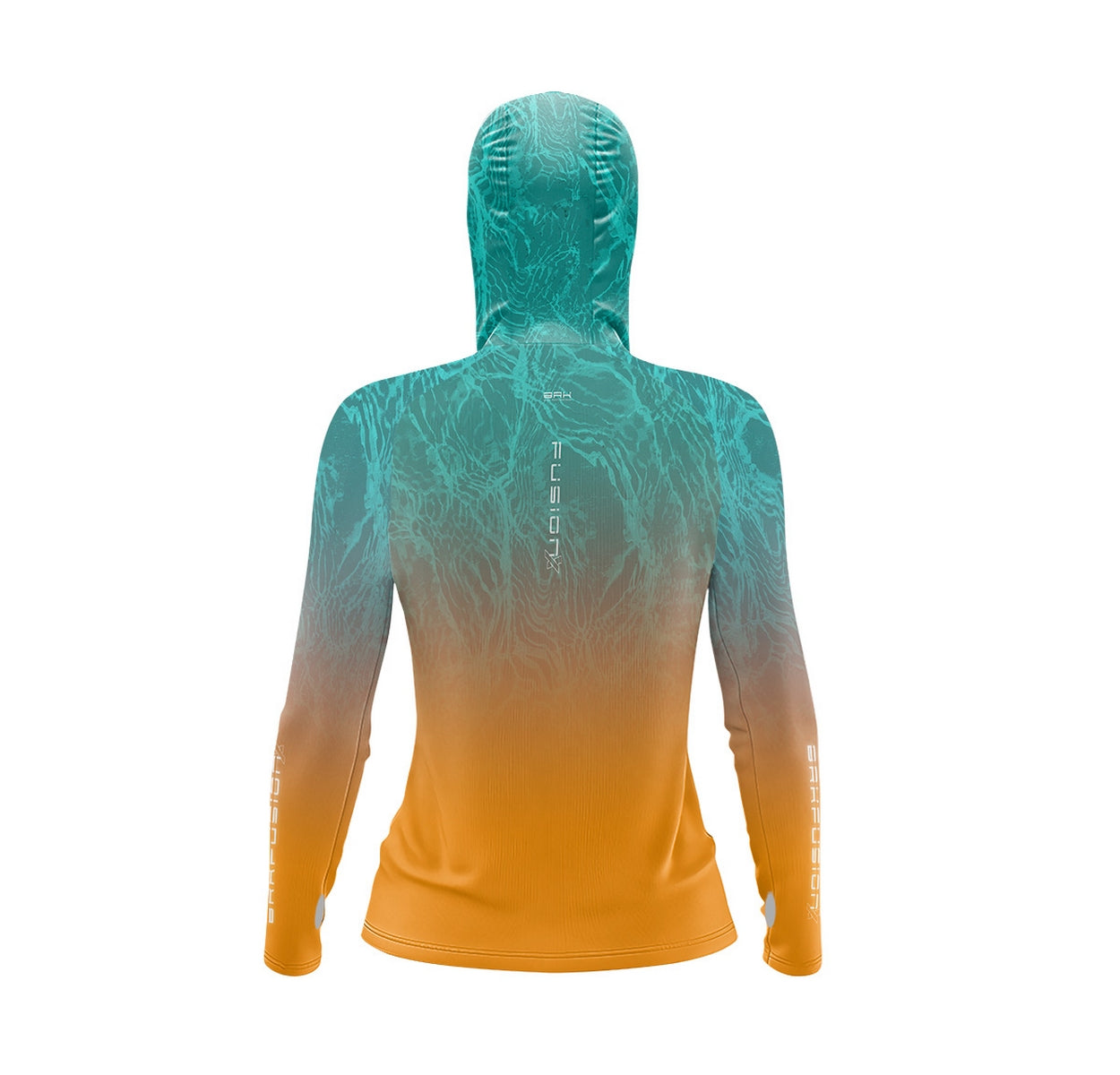Camisa FusionX Feminina Brk Deep Azul Laranja com Capuz e Proteção Solar UV50+ - Brk Fishing