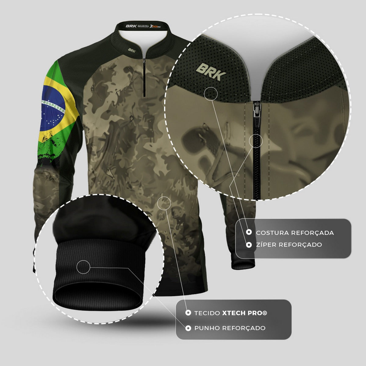 Camisa Agro Brk Camuflada Bandeira do Brasil com Proteção Solar UV50+ - Brk Fishing