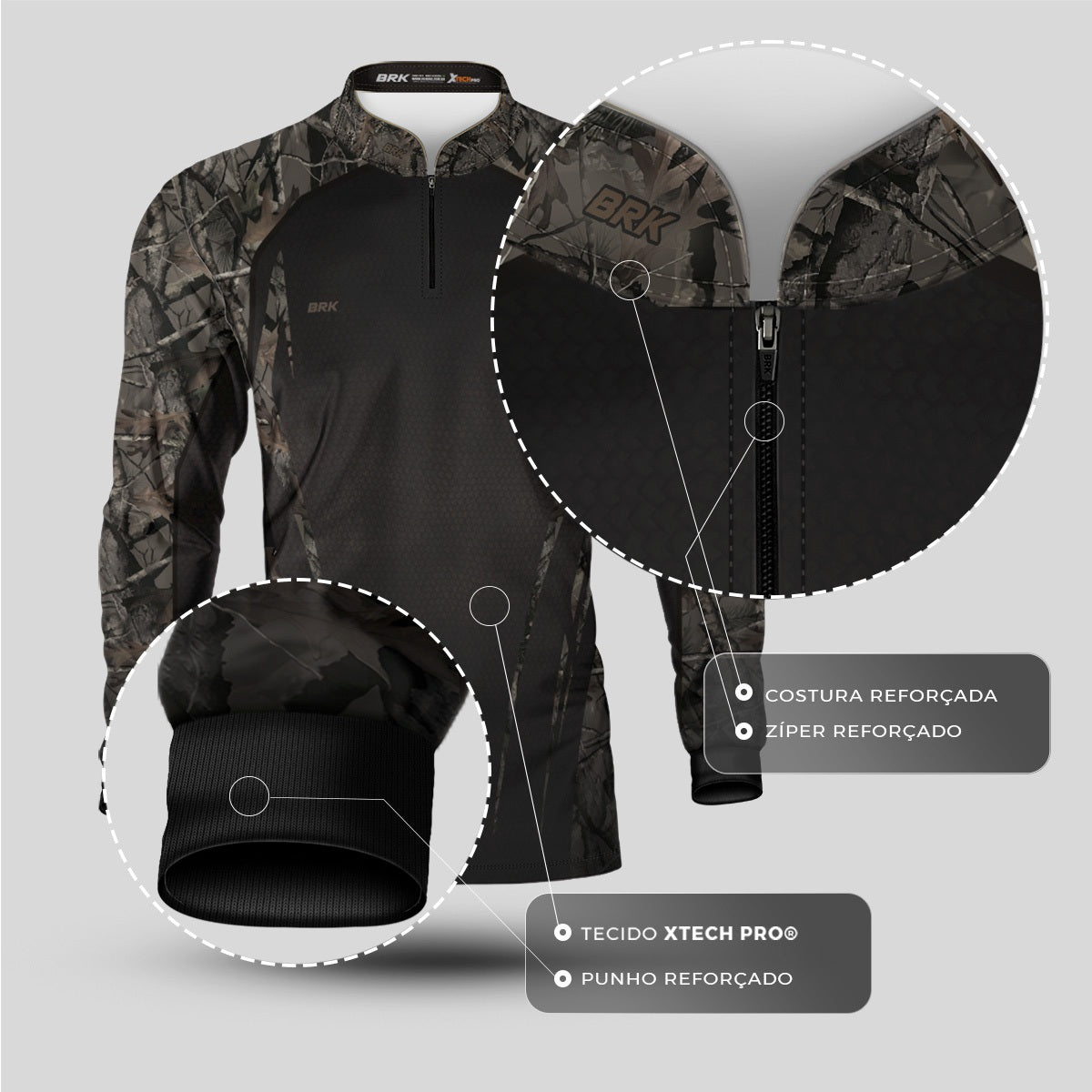 Camisa Agro Brk Camuflada Galhos com Proteção Solar UV50+ - Brk Fishing