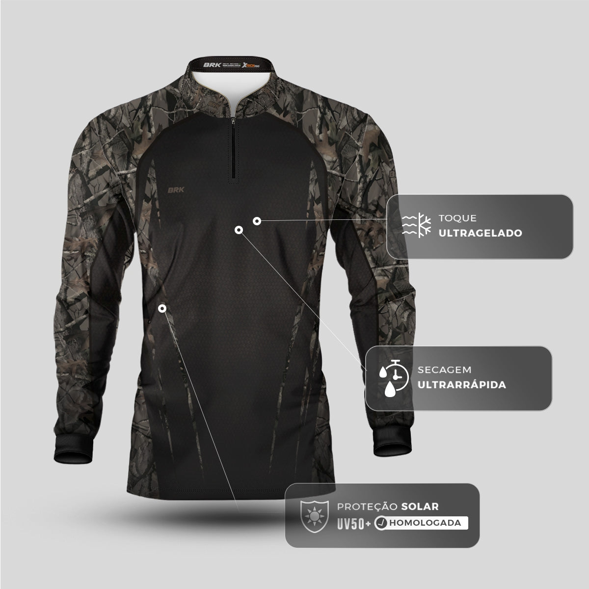 Camisa Agro Brk Camuflada Galhos com Proteção Solar UV50+ - Brk Fishing