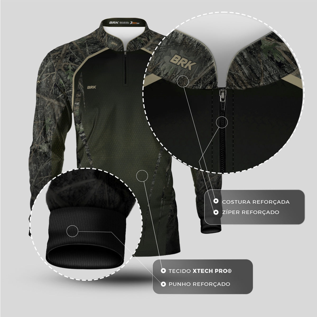Camisa Agro Brk Camuflada Verde com Proteção Solar UV50+ - Brk Fishing