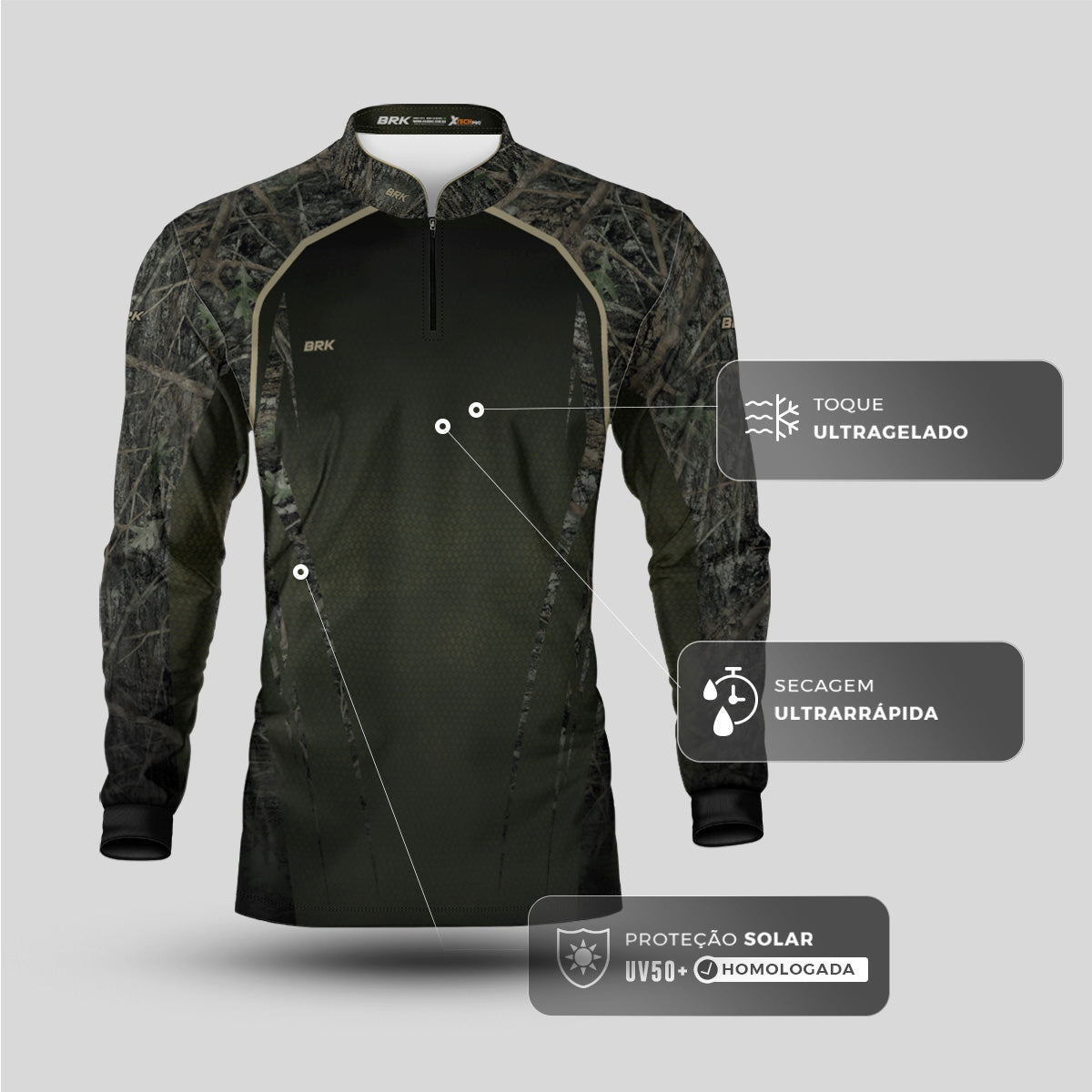 Camisa Agro Brk Camuflada Verde com Proteção Solar UV50+ - Brk Fishing