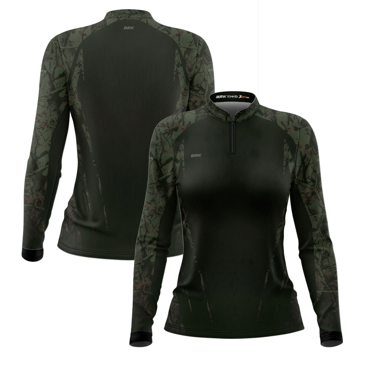 Camisa Agro Feminina Brk Camuflada Verde Militar com Proteção Solar UV50+ - Brk Fishing