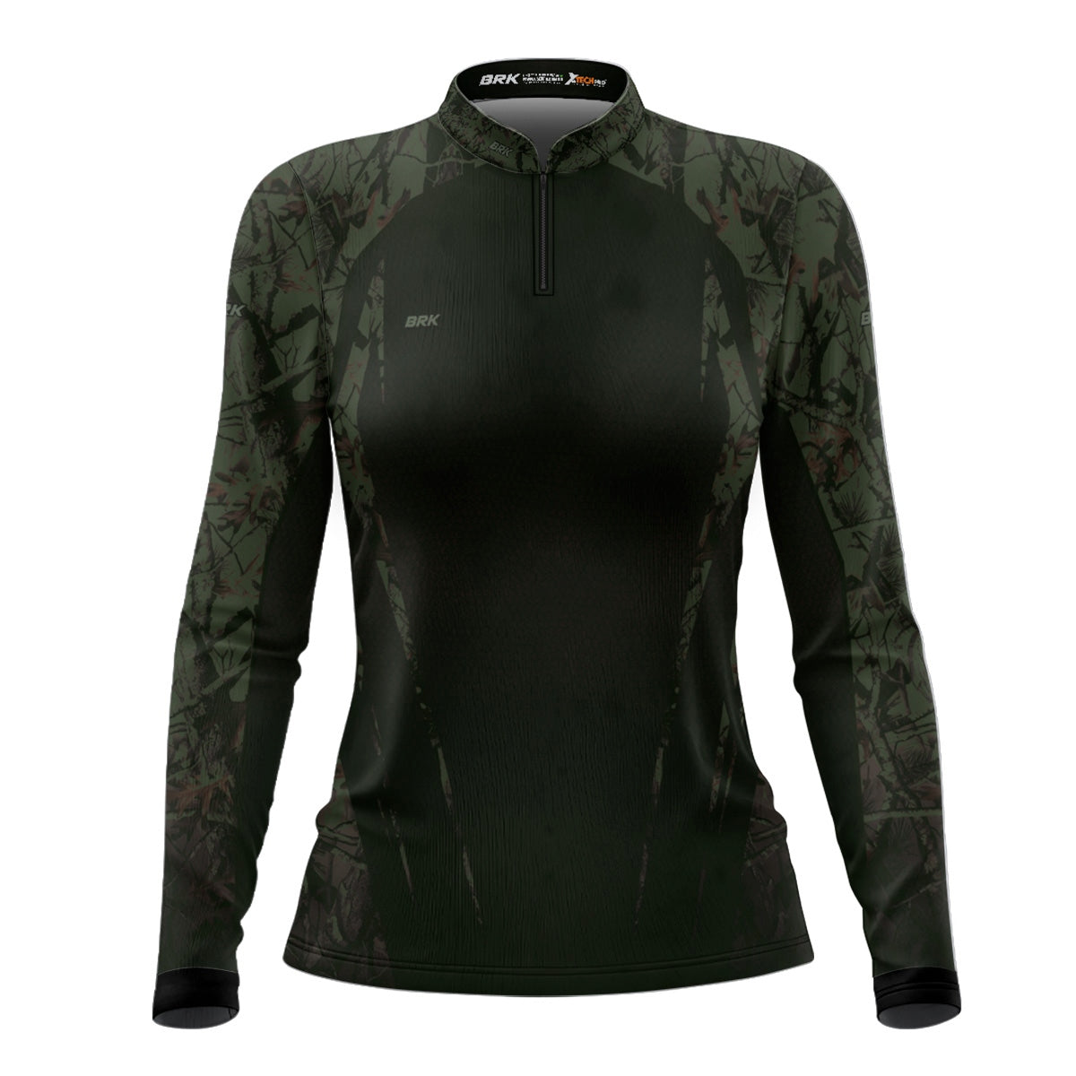 Camisa Agro Feminina Brk Camuflada Verde Militar com Proteção Solar UV50+ - Brk Fishing