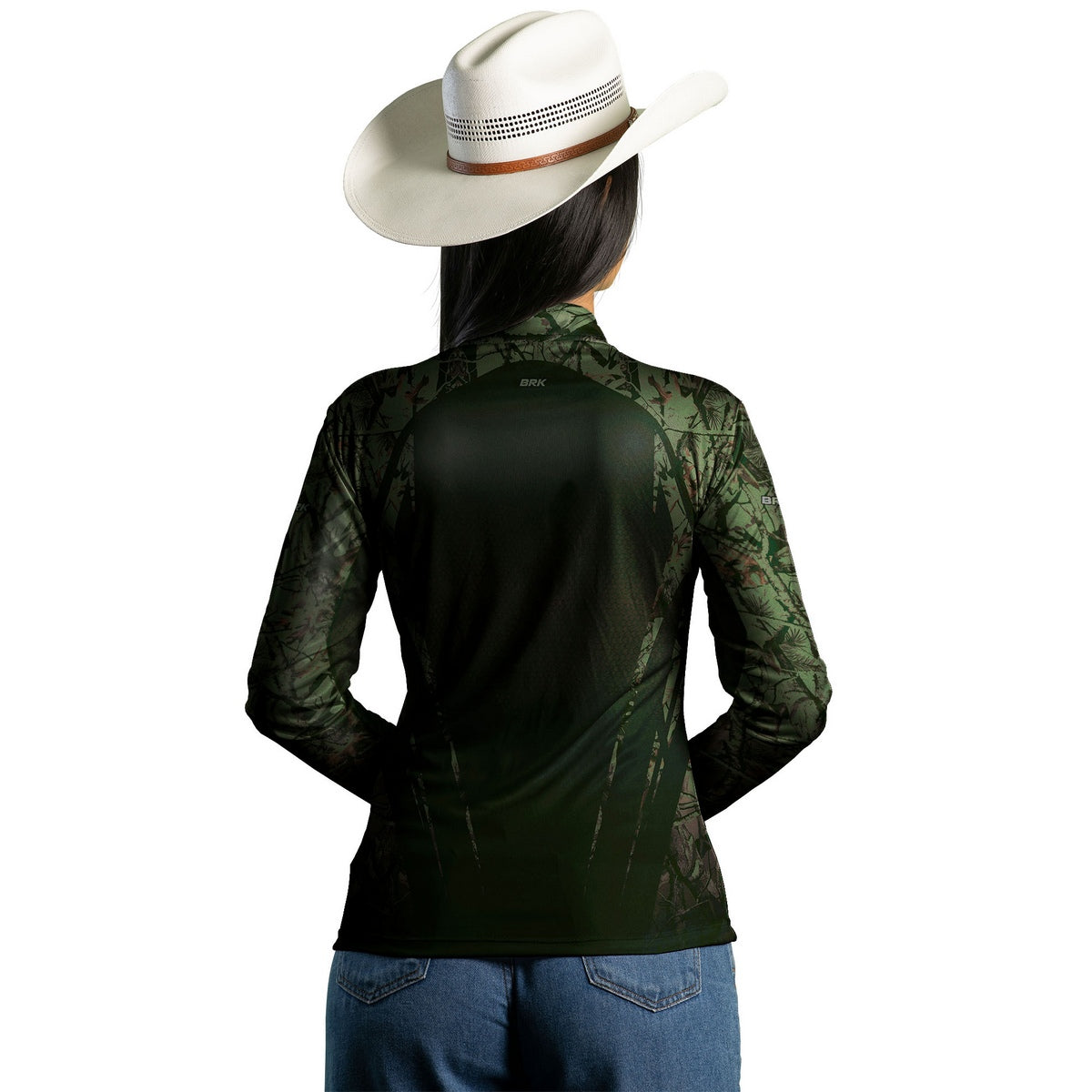Camisa Agro Feminina Brk Camuflada Verde Militar com Proteção Solar UV50+ - Brk Fishing