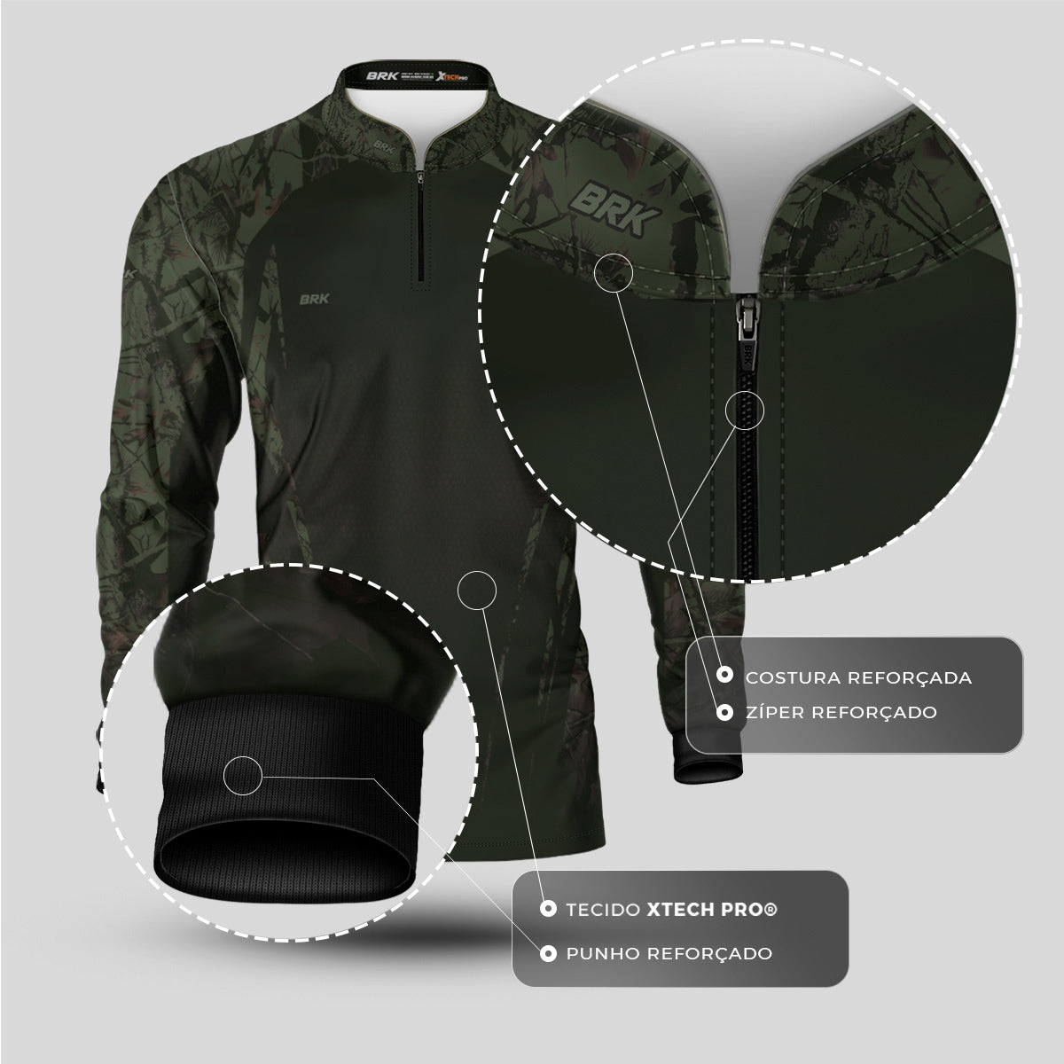 Camisa Agro Brk Camuflada Verde Militar com Proteção Solar UV50+ - Brk Fishing