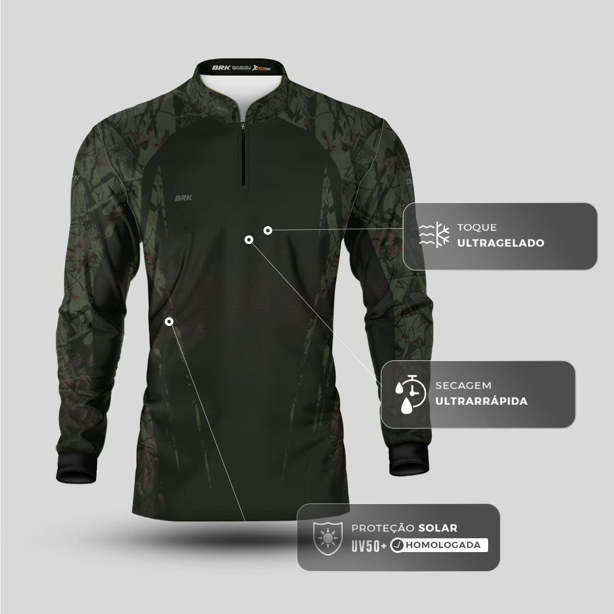 Camisa Agro Brk Camuflada Verde Militar com Proteção Solar UV50+ - Brk Fishing