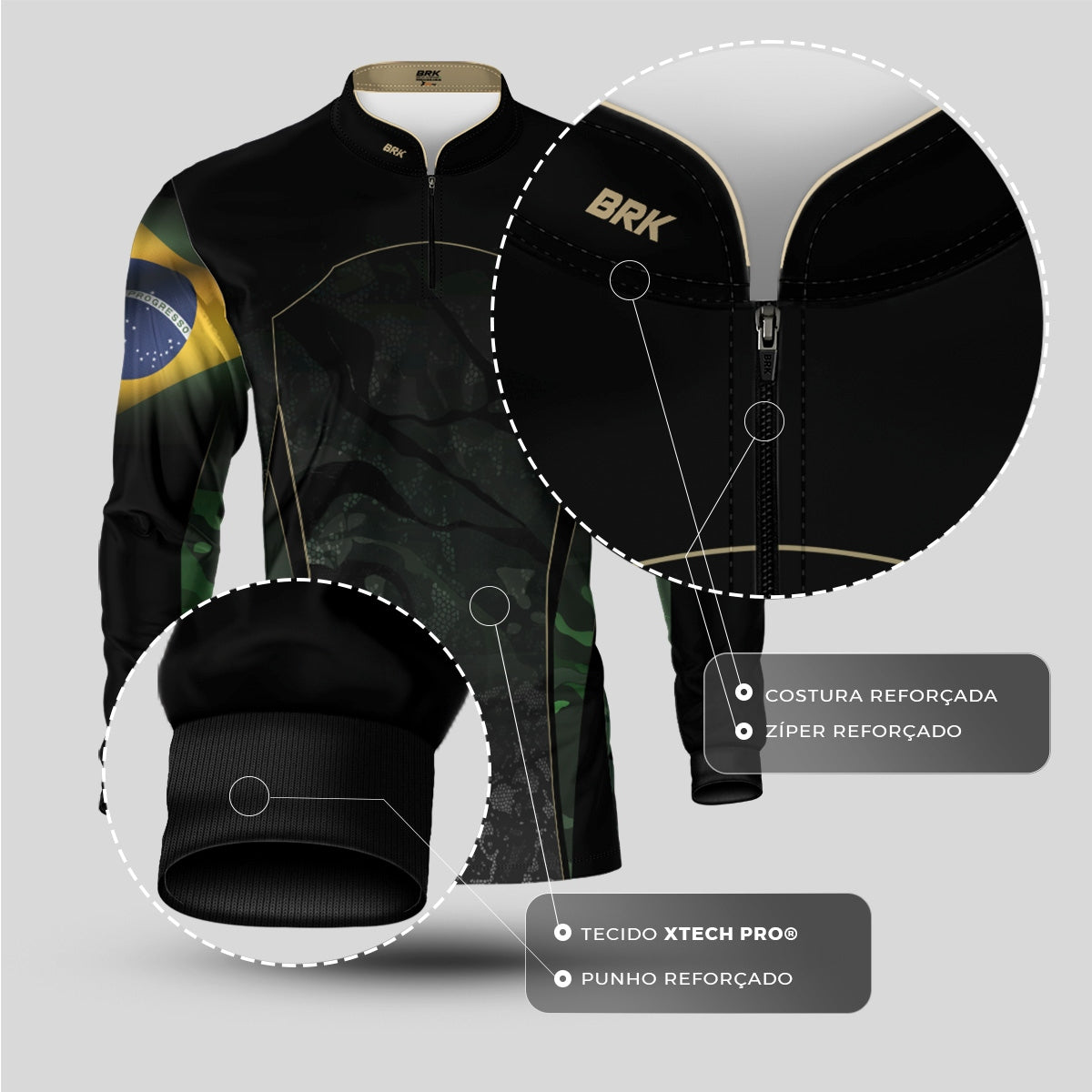 Camisa Agro Brk Camuflada Bandeira do Brasil com Proteção Solar UV50+ - Brk Fishing
