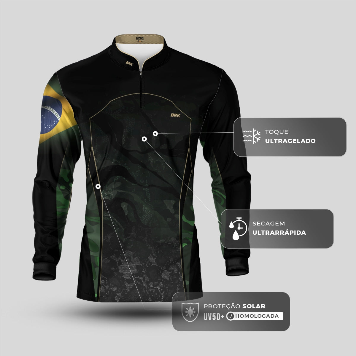 Camisa Agro Brk Camuflada Bandeira do Brasil com Proteção Solar UV50+ - Brk Fishing