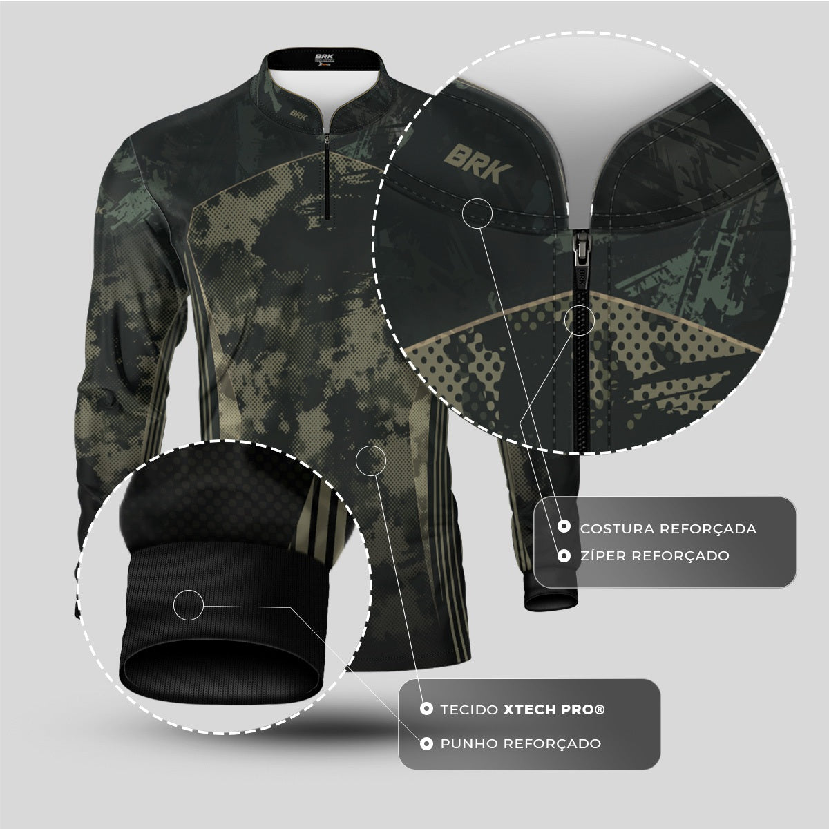 Camisa Agro Brk Camuflada Militar com Proteção Solar UV50+ - Brk Fishing