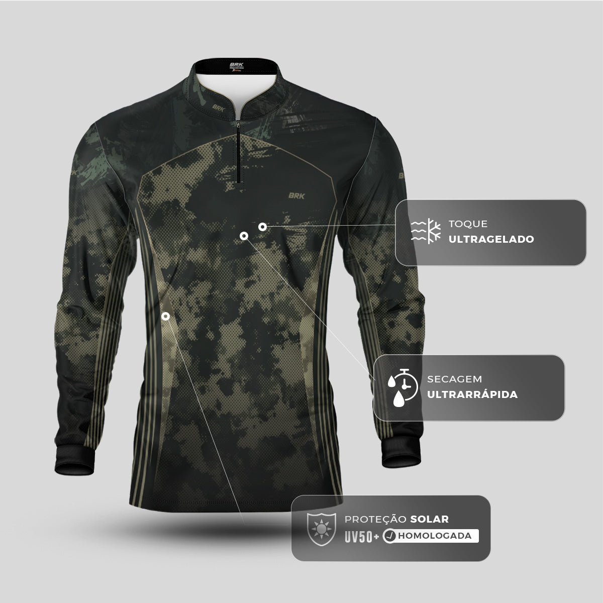 Camisa Agro Brk Camuflada Militar com Proteção Solar UV50+ - Brk Fishing
