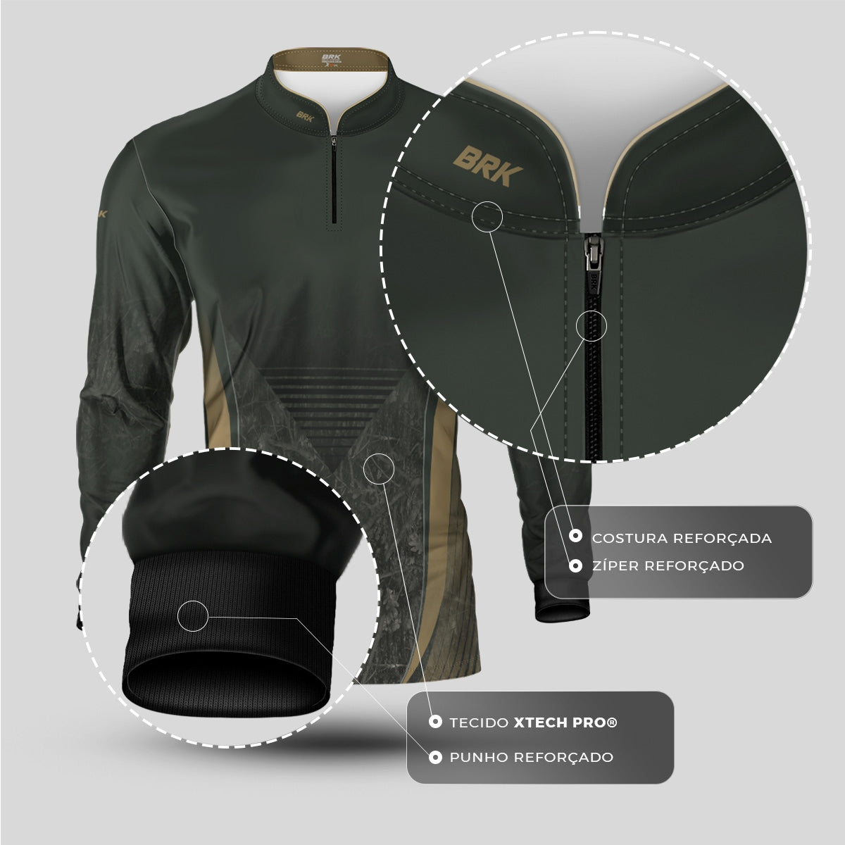 Camisa Agro Brk Camuflada Verde com Proteção Solar UV50+ - Brk Fishing