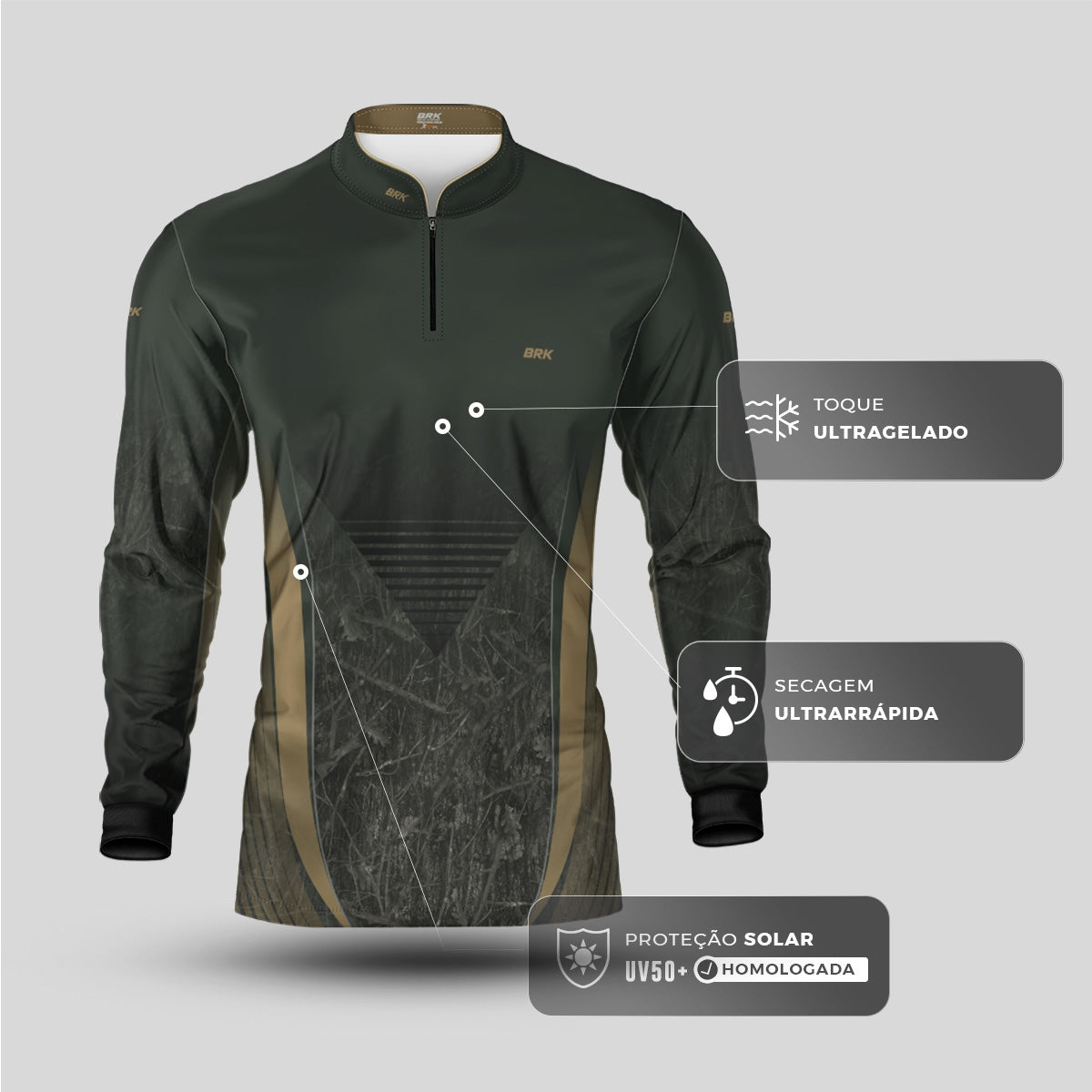 Camisa Agro Brk Camuflada Verde com Proteção Solar UV50+ - Brk Fishing