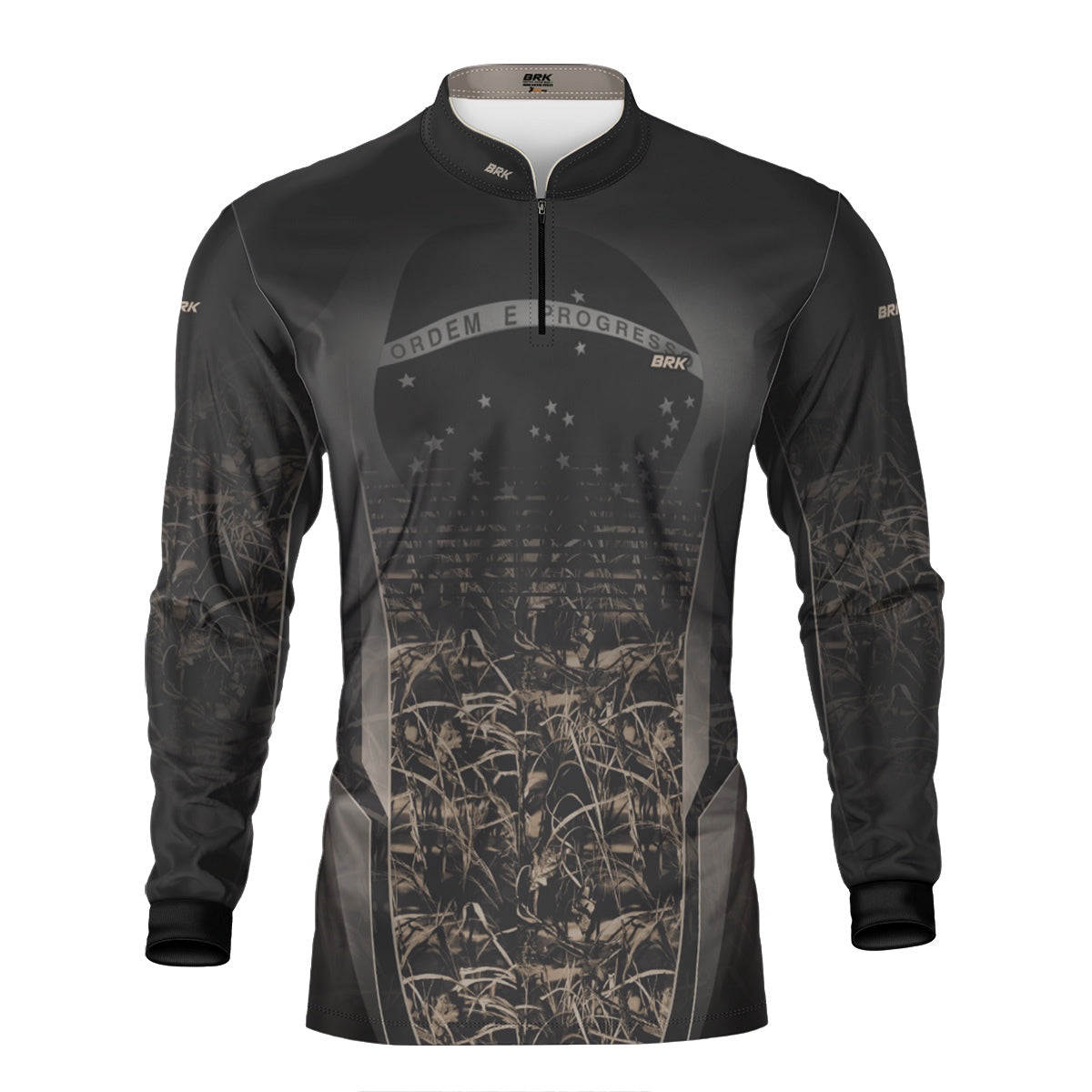 Camisa Agro Brk Camuflada Cinza com Bandeira do Brasil com Proteção Solar UV50+ - Brk Fishing