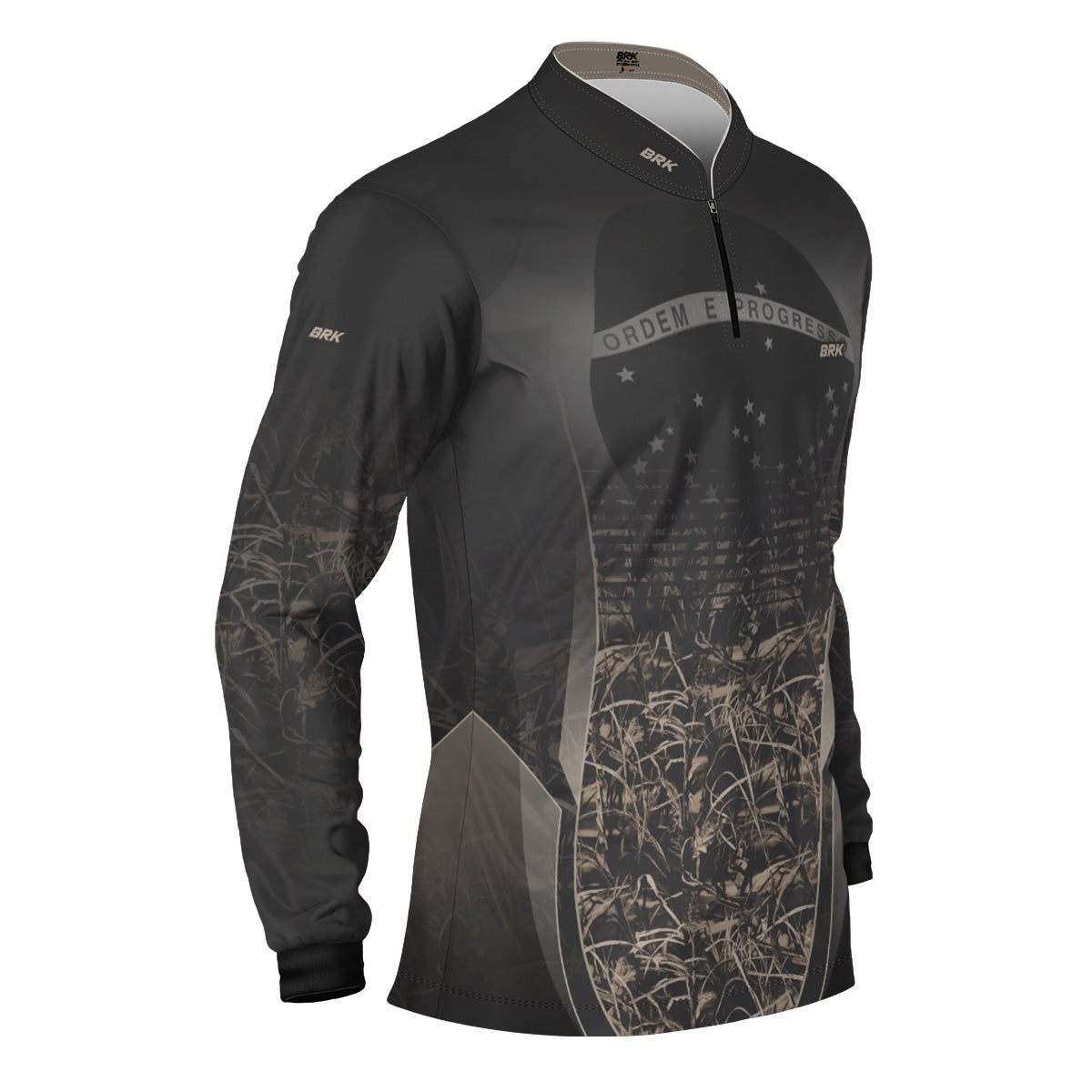 Camisa Agro Brk Camuflada Cinza com Bandeira do Brasil com Proteção Solar UV50+ - Brk Fishing