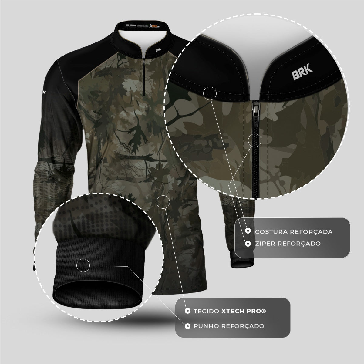 Camisa Agro Brk Camuflada Verde Folhas com Proteção Solar UV50+ - Brk Fishing