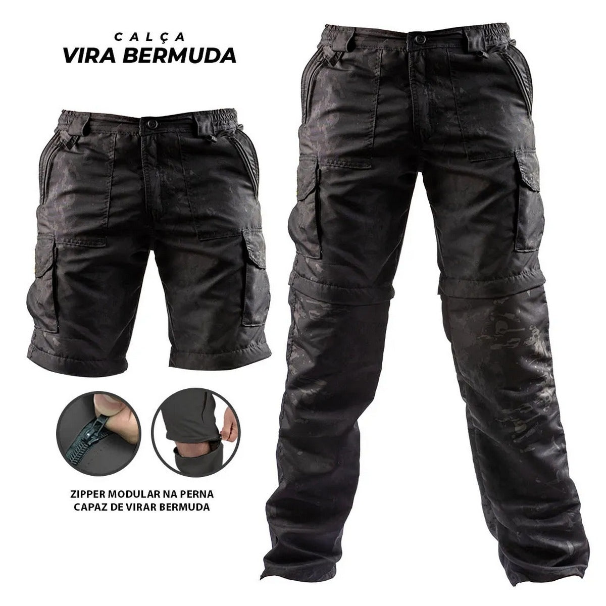 Calça Tática Brk Pixel Camuflado UV35+ (Vira Bermuda) - Brk Fishing