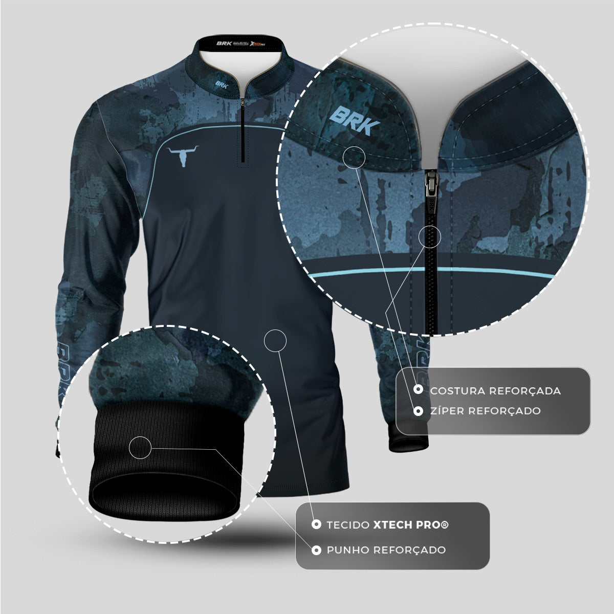 Camisa Agro Brk Camo Long Horn Brasil Azul com Proteção Solar UV50+ - Brk Fishing