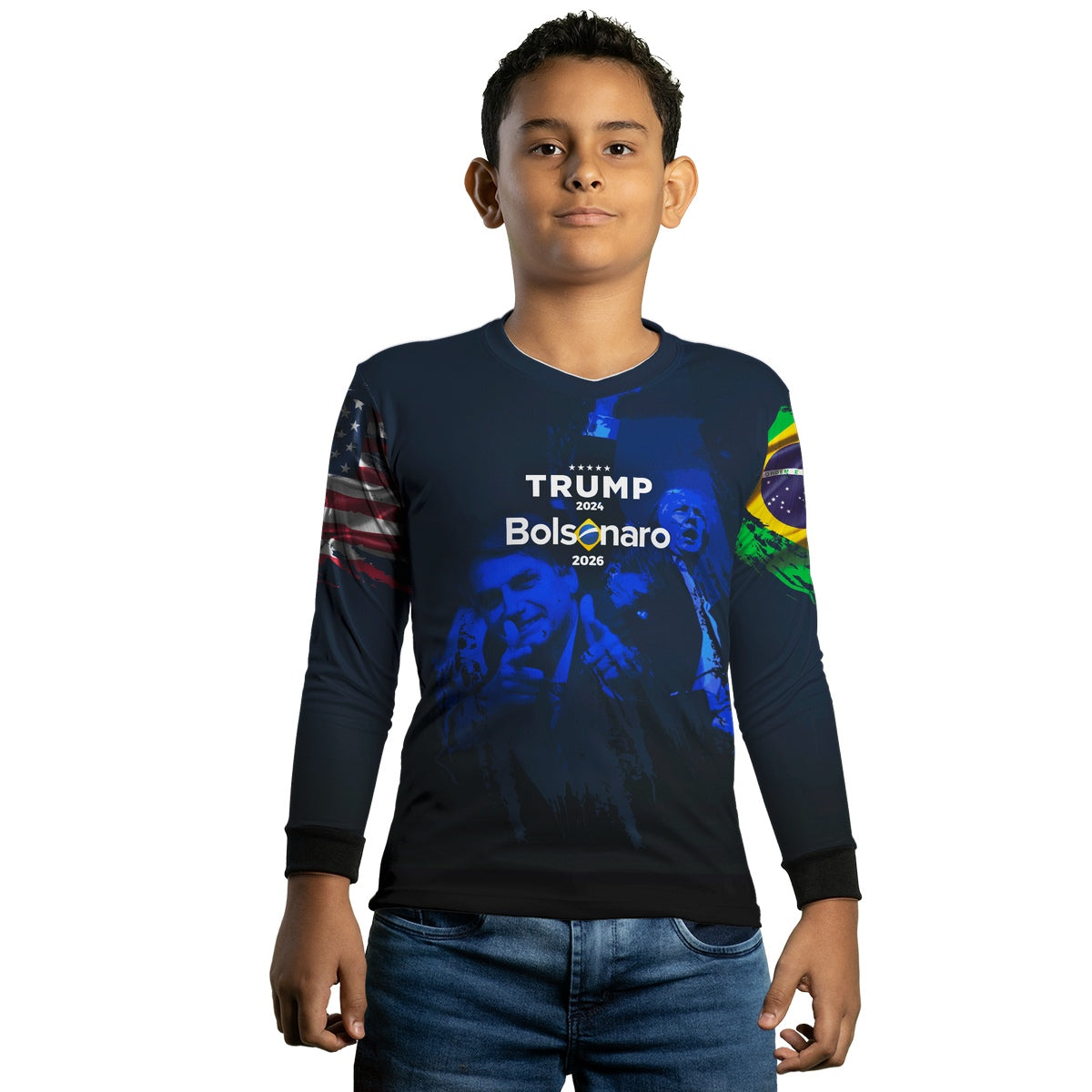 Camisa de Pesca Infantil Brk Trump e Bolsonaro com Proteção Solar UV50+ - Brk Fishing