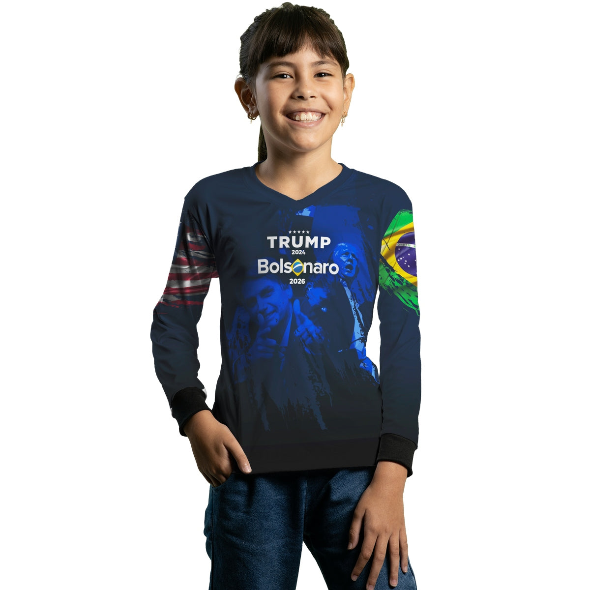Camisa de Pesca Infantil Brk Trump e Bolsonaro com Proteção Solar UV50+ - Brk Fishing