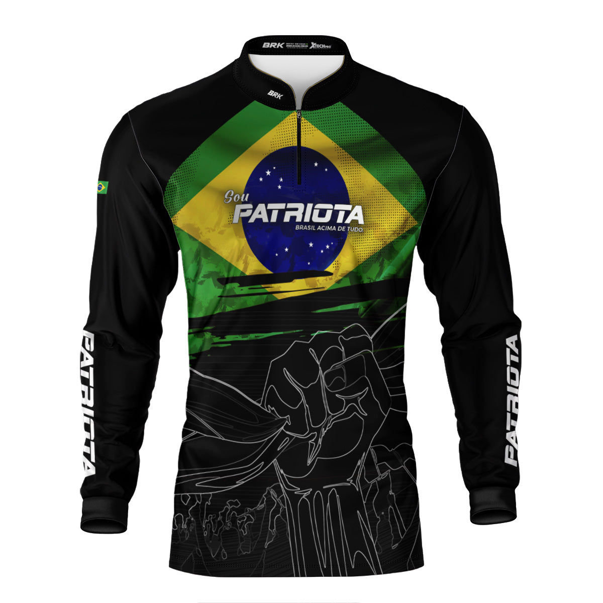 Camisa Agro Brk Básica Patriota Preta Bandeira do Brasil com Proteção UV50+ - Brk Fishing