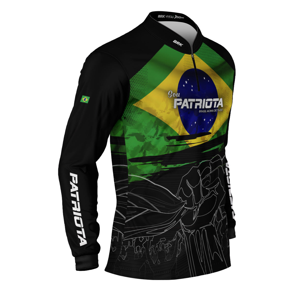 Camisa Agro Brk Básica Patriota Preta Bandeira do Brasil com Proteção UV50+ - Brk Fishing