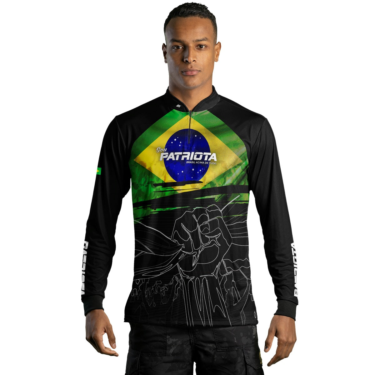 Camisa Agro Brk Básica Patriota Preta Bandeira do Brasil com Proteção UV50+ - Brk Fishing
