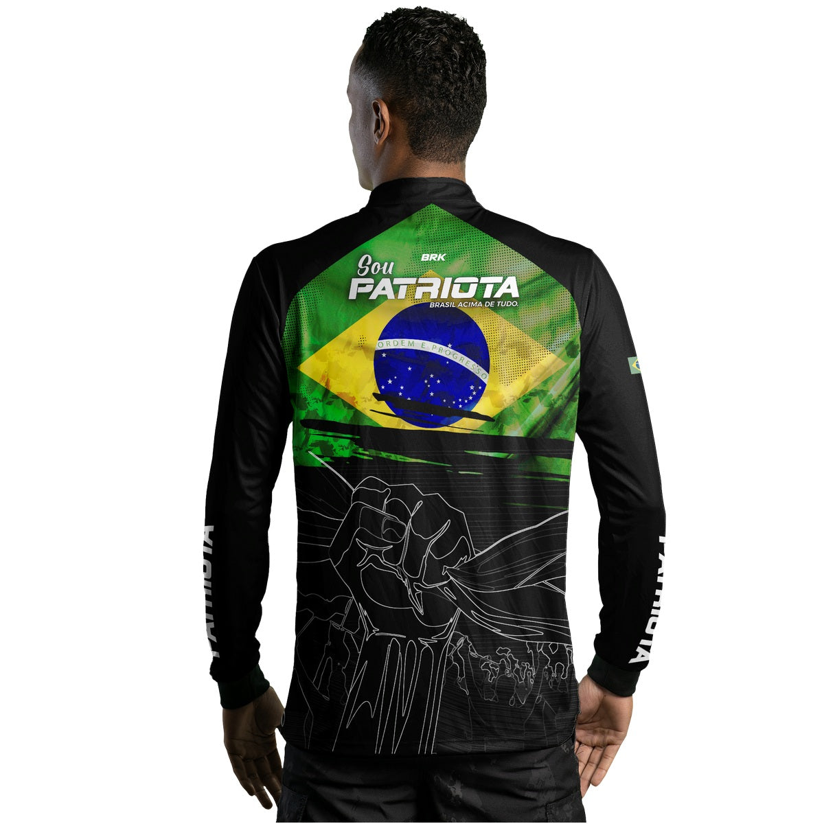 Camisa Agro Brk Básica Patriota Preta Bandeira do Brasil com Proteção UV50+ - Brk Fishing