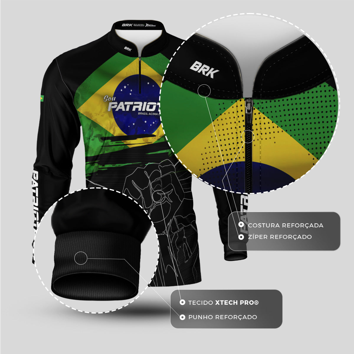 Camisa Agro Brk Básica Patriota Preta Bandeira do Brasil com Proteção UV50+ - Brk Fishing