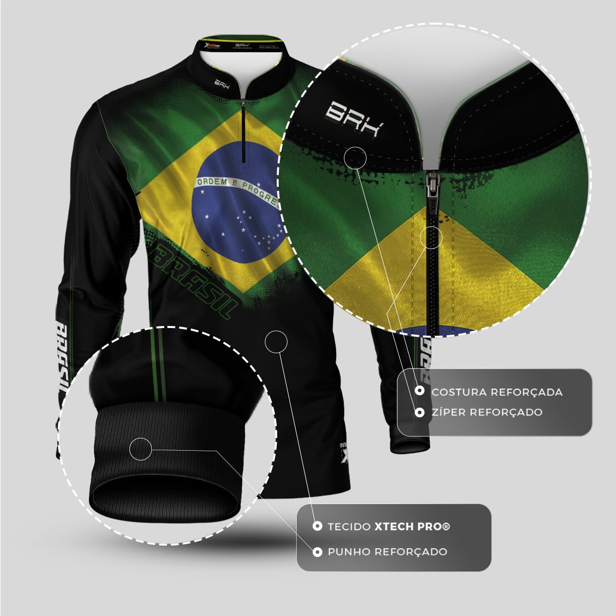 Camisa Agro Brk Bandeira do Brasil com Proteção Solar UV50+ - Brk Fishing