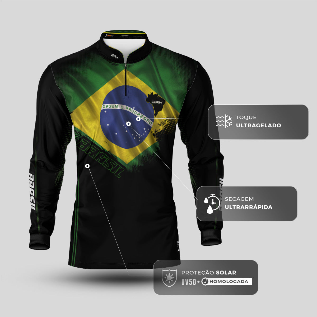 Camisa Agro Brk Bandeira do Brasil com Proteção Solar UV50+ - Brk Fishing