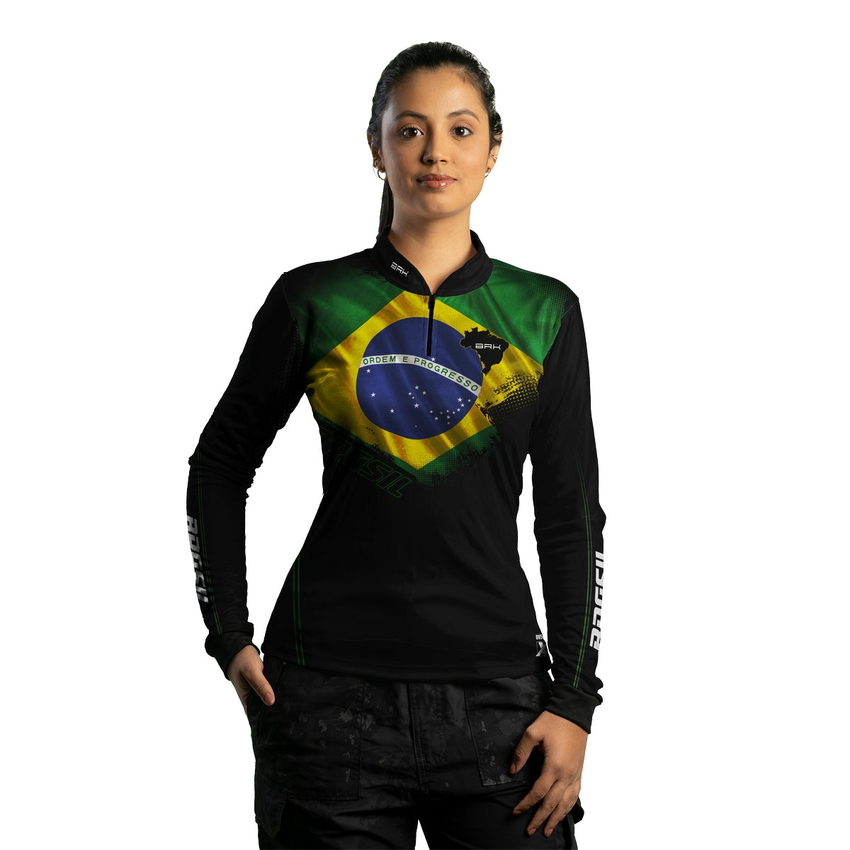 Camisa Agro Feminina Brk Bandeira do Brasil com Proteção Solar UV50+ - Brk Fishing
