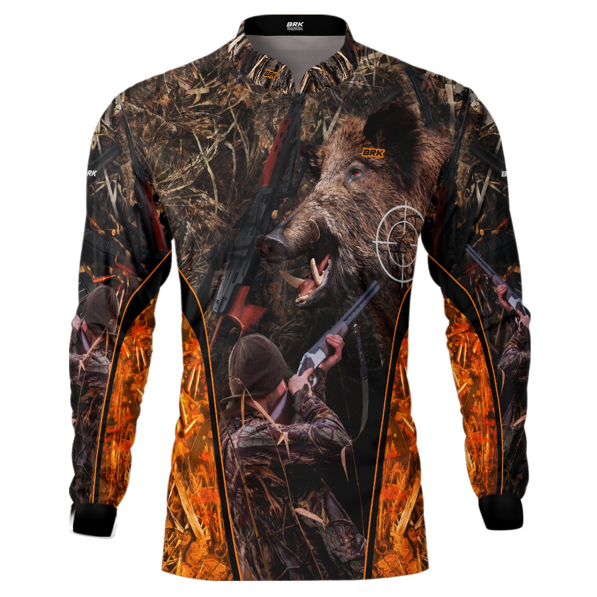 Camisa de Pesca Brk Camuflado Laranja Javali com Proteção Solar UV50+ - Brk Fishing