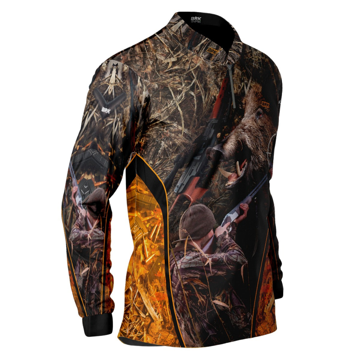 Camisa de Pesca Brk Camuflado Laranja Javali com Proteção Solar UV50+ - Brk Fishing