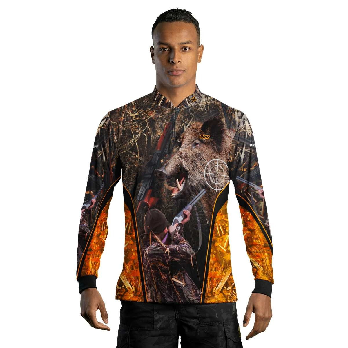 Camisa de Pesca Brk Camuflado Laranja Javali com Proteção Solar UV50+ - Brk Fishing