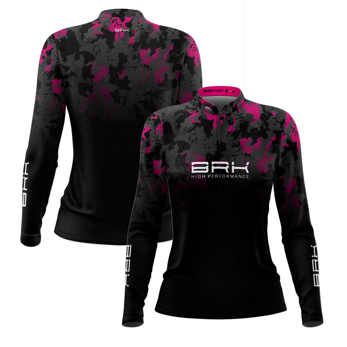 Camisa Agro Feminina Brk Camuflada Preta e Rosa com Proteção Solar UV50+ - Brk Fishing