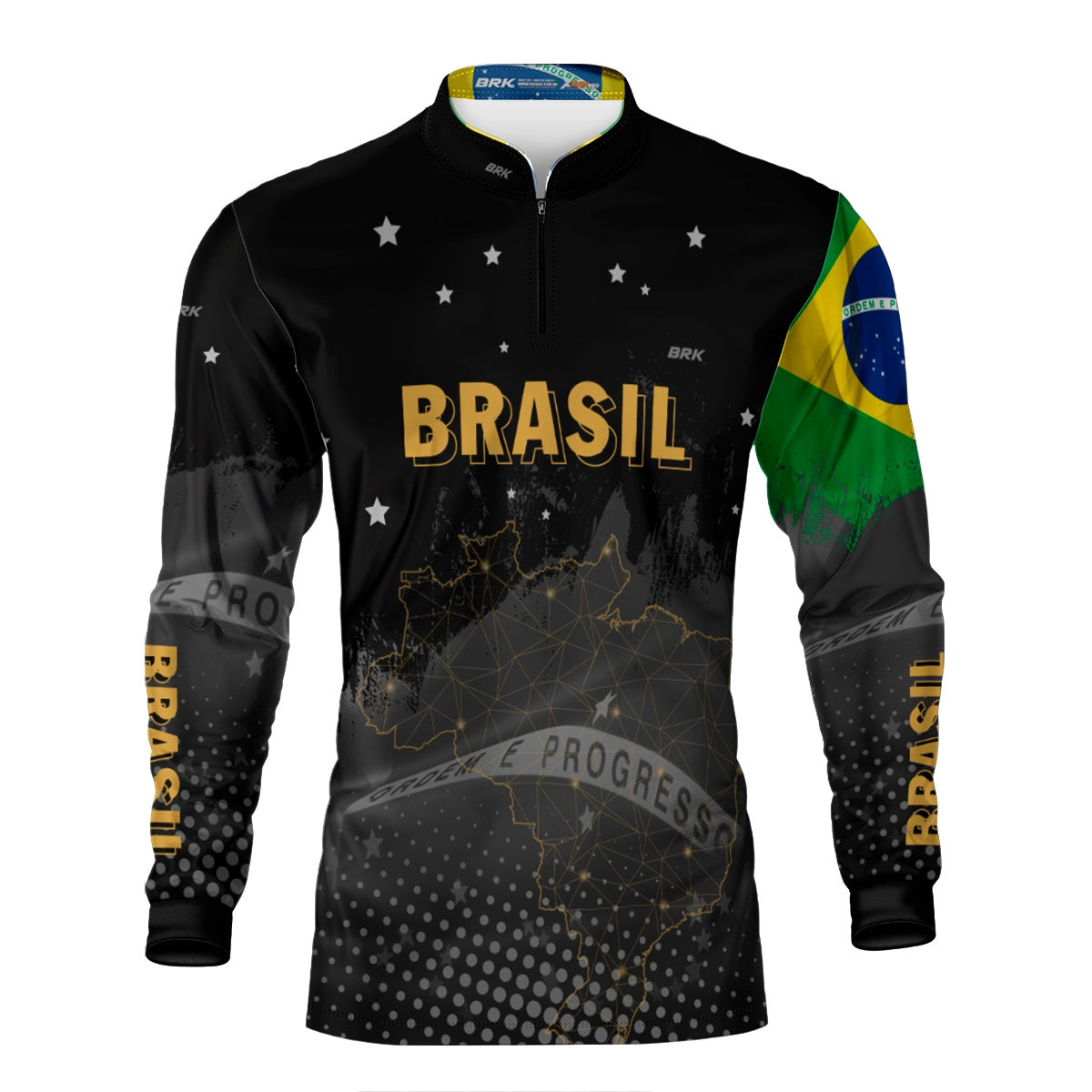 Camisa Agro Brk Brasil Preta com Proteção Solar UV50+ - Brk Fishing