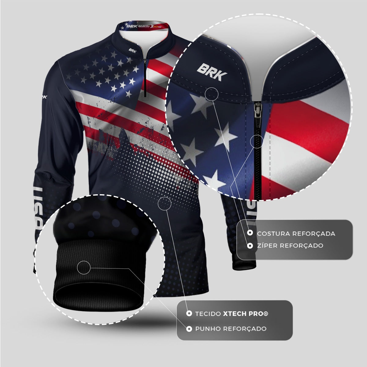 Camisa Agro Brk Estados Unidos com Proteção Solar UV50+ - Brk Fishing