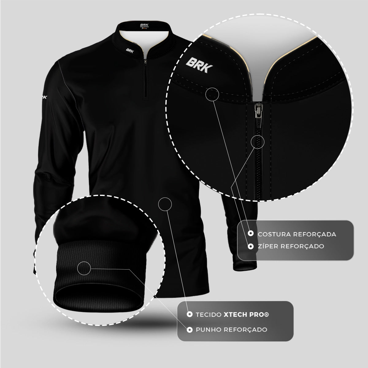 Camisa de Motociclismo Brk Casual Unissex Basic Preta com Proteção Solar UV50+ - Brk Fishing