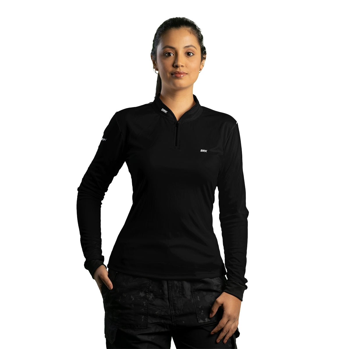 Camisa Feminina Brk Basica Preta com Proteção Solar UV50 Envio Imediato Brk Fishing