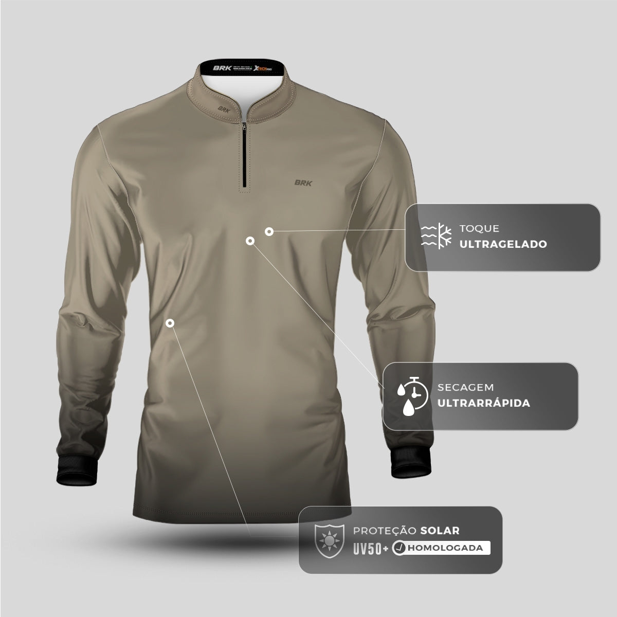 Camisa Agro Brk Unissex Basic Areia com Proteção Solar UV50+ - Brk Fishing